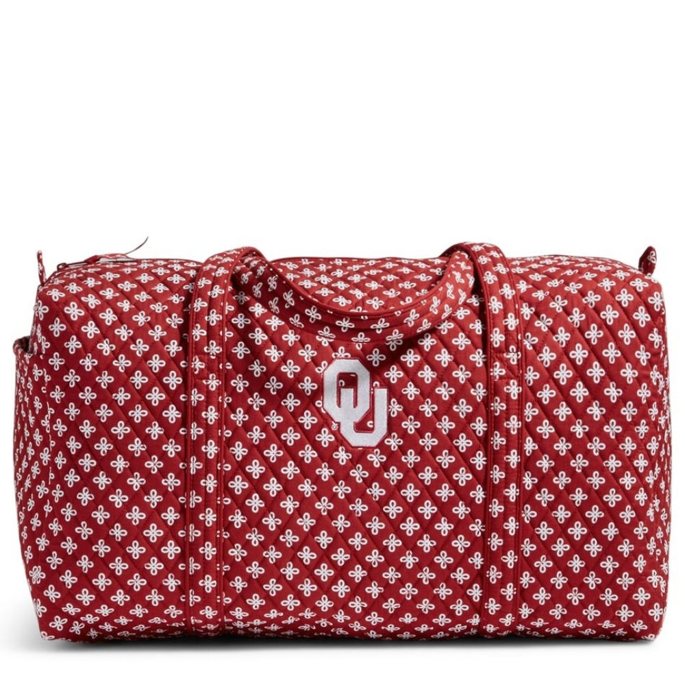 University of Ok Vera Bradley Crimson White Quilted Travel Duffel with OU Logo